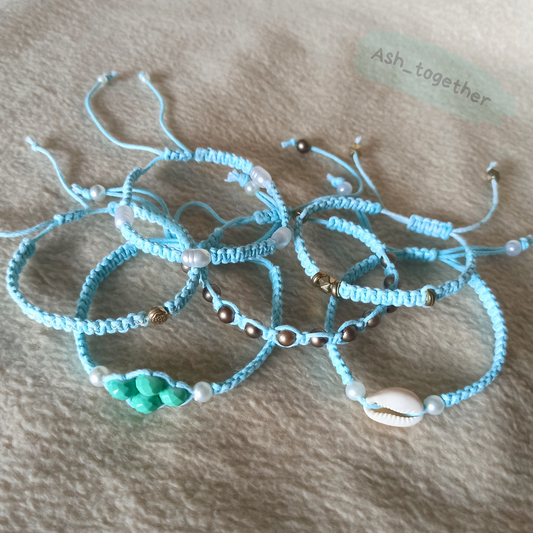 Bracelet Waxed cord Light blue (various beads options)