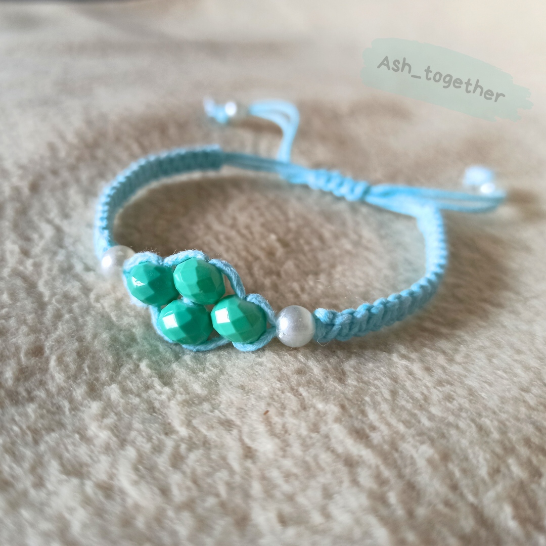 Bracelet Waxed cord Light blue (various beads options)