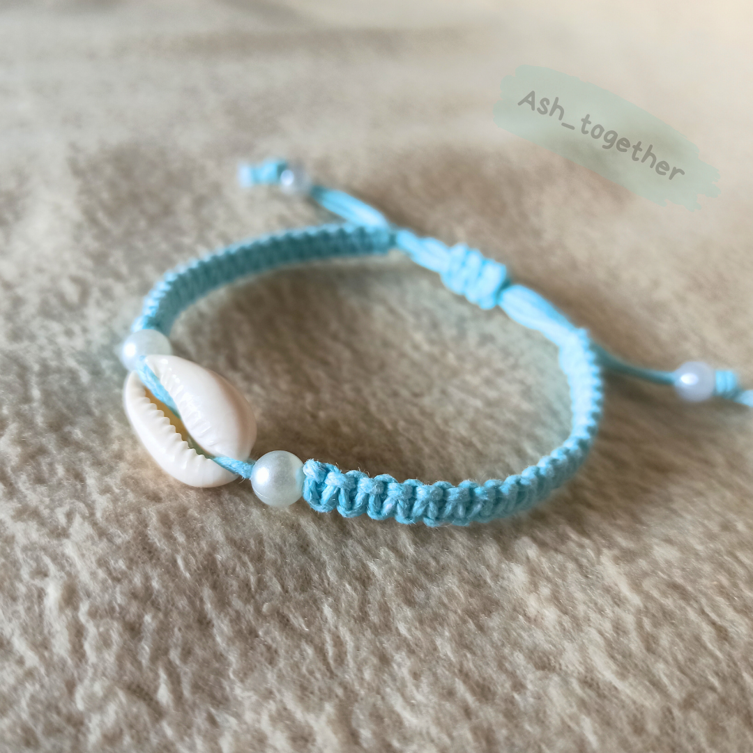 Bracelet Waxed cord Light blue (various beads options)