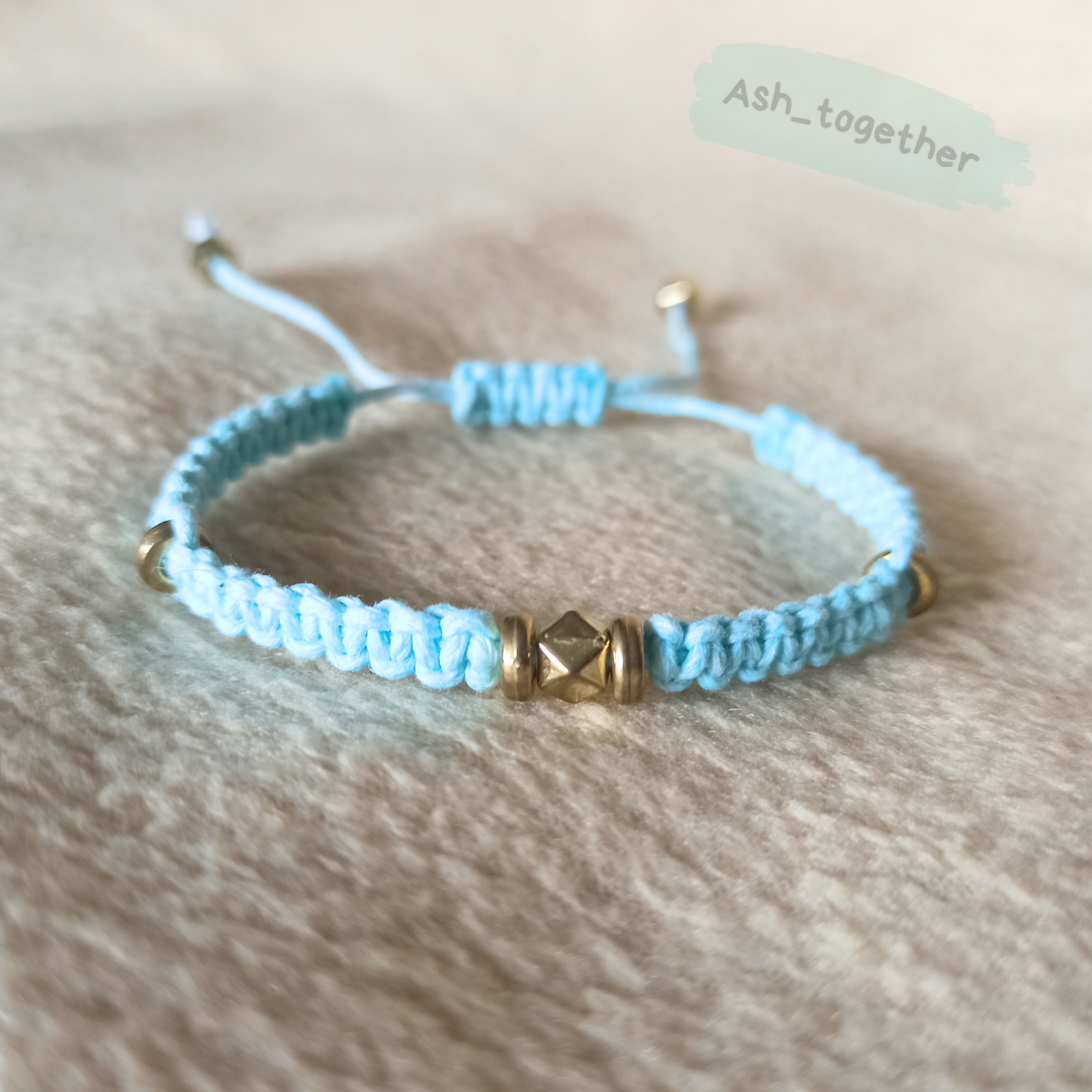 Bracelet Waxed cord Light blue (various beads options)