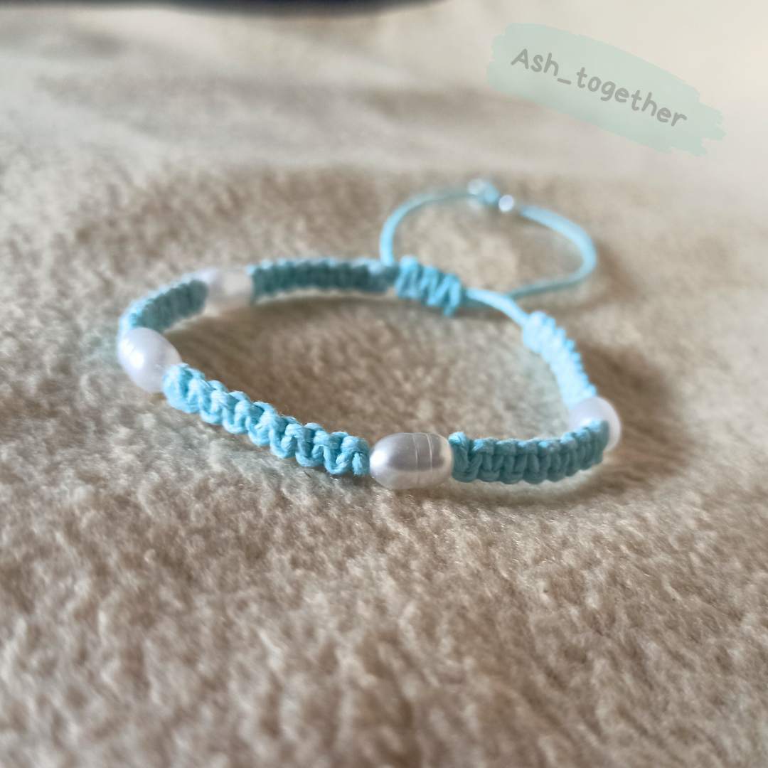 Bracelet Waxed cord Light blue (various beads options)