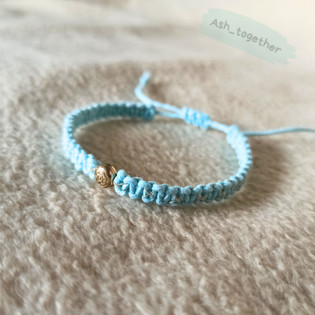 Bracelet Waxed cord Light blue (various beads options)
