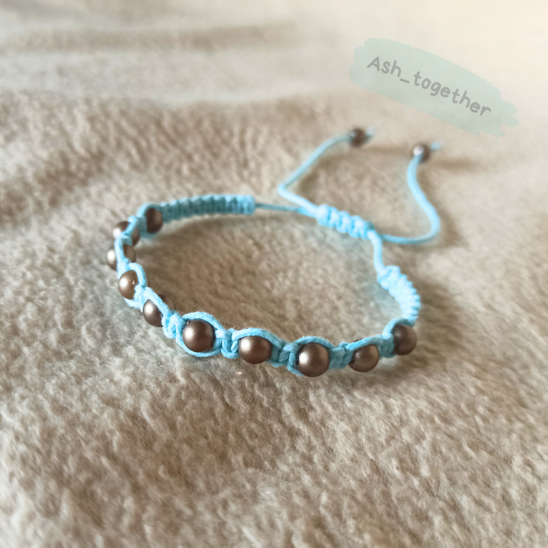 Bracelet Waxed cord Light blue (various beads options)