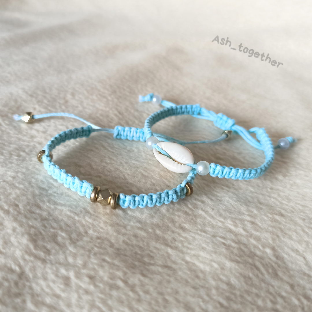 Bracelet Waxed cord Light blue (various beads options)